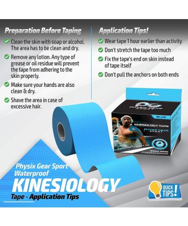 Physix Gear Sport Kinesiology Tape - Waterproof Muscle Support Adhesive - 2in x 16.4ft Roll - Therapeutic Aid for Injury Recovery - Blue (1 Pack) - Buy Online on GoSupps.com