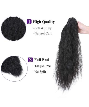 Ponytail Extension - 24 Natural Black Wavy Hair Piece with Clip Realistic Braid Hair Extensions for Women - Buy Online on GoSupps.com