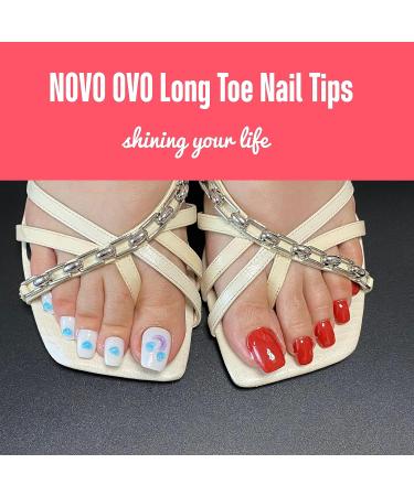 Novo Ovo 504 Long Toenail Tips - Clear Artificial Full Cover Gel Toenails Soft Gel Nail Set 12 Sizes for Easy Application - Buy Online on GoSupps.com