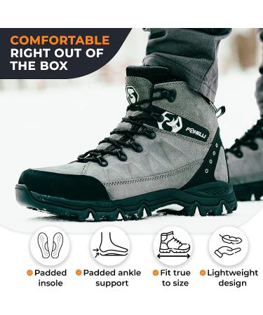 Foxelli Men's Waterproof Suede Hiking Boots - Breathable, Comfortable & Lightweight - Size 9.5 Grey - Buy Online on GoSupps.com