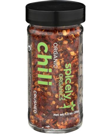 Spicely Organic Chili Pepper Crushed 1.30 Ounce Jar Certified Gluten Free 1.3 Ounce