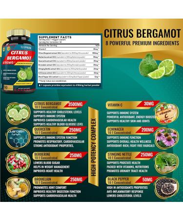 Tenmido Citrus Bergamot Extract Capsules 4780mg with Vitamin C and Powerful Immune-Boosting Ingredients - 90 Capsules, 3 Months Supply - Buy Online on GoSupps.com