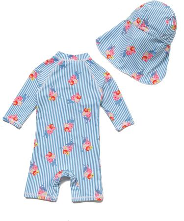Bonverano Baby Girls Swimsuit UPF 50+ with Sun Cap, Blue Flowers, 2-3 Years - Buy Online on GoSupps.com