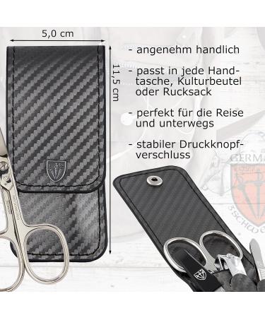 Three Swords Capri Nail Care Set 4 Pcs High-Quality Manicure & Pedicure Kit | Synthetic Leather Carbon | Nail Scissors Clippers Tweezers & Sapphire File - Buy Online on GoSupps.com