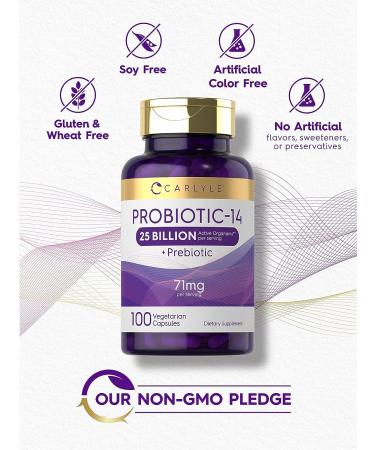 Carlyle Probiotics 25 Billion CFU with Prebiotics 100 Capsules Vegetarian Non-GMO Gluten-Free Supplement for Men & Women - 100 Count - Buy Online on GoSupps.com