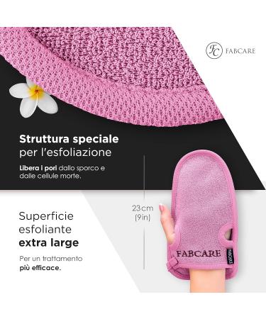 Fabcare Premium Peeling Glove & Sponge Set | Exfoliating Body & Face Scrub - 2 Pink Pieces with Suction Cups & eBook - Dermatest Rated Very Good - Buy Online on GoSupps.com