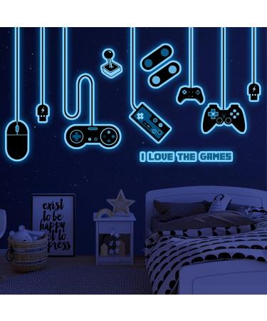 Gaming Wall Decals Glow in The Dark Wall Decals Video Game Zone Wall Stickers Removable Gaming Room Wall Decor Peel and Stick for Boys Kids Bedroom Playroom-Blue