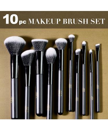 Expressions 10pc Pro Makeup Brush Set | Quality Soft Bristle Brushes for Everyday Use | Black & Gold Professional Makeup Tools - Buy Online on GoSupps.com