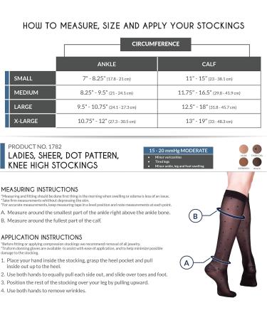Truform Sheer Compression Stockings for Women - 15-20 mmHg Knee High Black Dot Pattern Large - Pack of 2 - Buy Online on GoSupps.com