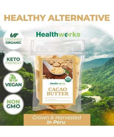 Healthworks Organic Cacao Butter 32oz - Unrefined Non-Deodorized Cocoa from Peru | Sugar-Free, Keto, Vegan & Non-GMO | Antioxidant Superfood - Buy Online on GoSupps.com
