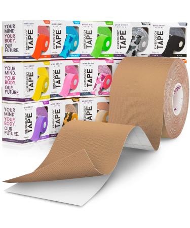 Kinesiology Tape - Beige/Skin (1 Pack) - Medical Grade Uncut 5cm x 5m Roll - Ideal for Athletic Sports Physio Strapping and Muscle Injury & Support - Includes eGuide (1 Pack) Beige
