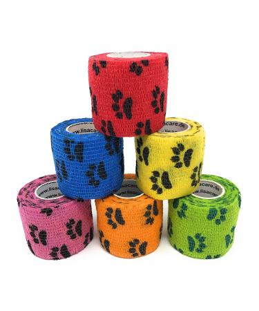Lisacare self -adhesive association - 6 -Set elastic bandage - animal bandage 5cm - Association dog self -adhesive medically certified - colorful paw set (6 -person paw mix) Pfotenmix -Bunt - Buy Online on GoSupps.com