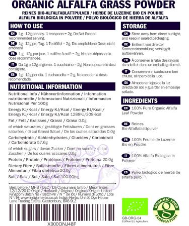 Indigo Herbs Organic Alfalfa Leaf Powder 500g - Pure and Nutrient-Rich Superfood - Buy Online on GoSupps.com