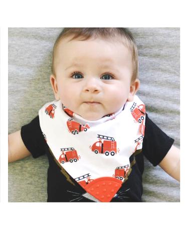 Nuby Reversible Teething Bibs - Fire Engine & Blue Helicopter Design (Pack of 2) - 3mo+ | Best for Soothing Teething Babies - Buy Online on GoSupps.com