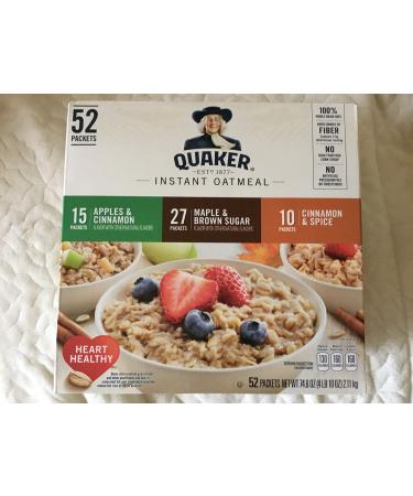 Quaker Instant Oatmeal Apples & Cinnamon Maple & Brown Sugar & Cinnamon Spice 52 Sachets 2.11kg (74.6 OZ)