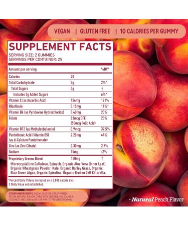8Greens Supergreens Gummies | Super Greens Powder Superfood Gummy for Metabolism Immunity & Focus Digestive Health Enzymes Organic: Chlorella Spirulina Aloe Vera Peach Flavor 50 Count Peach 50 Count (Pack of 1) - Buy Online on GoSupps.com