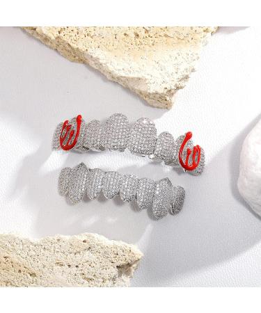 RINTOLER Diamond Dental Grill for Men and Women-8 Teeth Colored Enamel Inlaid with Zircon Hip-hop Braces Hip Hop Halloween Braces Jewelry Silver - Buy Online on GoSupps.com