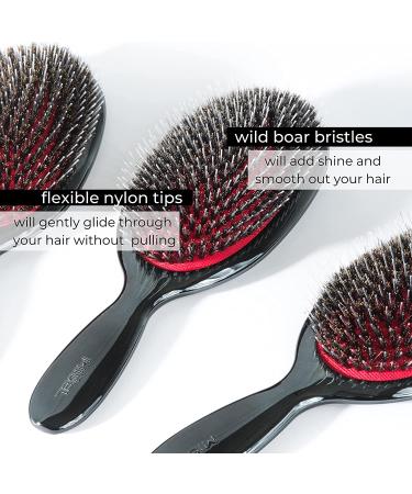 MISEL Boar Bristle Hair Brush & Cleaner Bundle - Detangles All Hair Types, Reduces Breakage | Medium Black - Buy Online on GoSupps.com