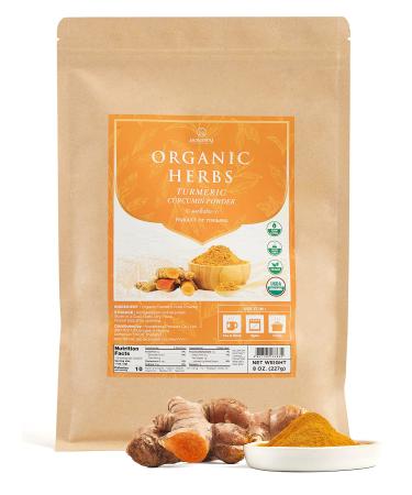 Homtiem Organic Turmeric Root Powder, 8 Oz (227g), Curcumin Powder, Superfood, Vegan, Gluten Free, Non GMO, No Additives, for Healthy Recipes and Beverage (Anti-Inflammatory)