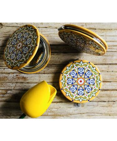 Turkish Metal Compact Mirror - Small Round Mirror with Magnetic Close, 1x & 2x Magnification for Handbags - Bright & Funky Geometric Pattern - Ideal for Travel and Commutes - Buy Online on GoSupps.com