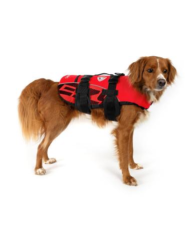 EzyDog Premium Doggy Flotation Device (DFD) - Adjustable Dog Life Jacket Preserver with Reflective Trim - Durable Grab Handle for Safety and Protection - 50% More Flotation Material (Large, Red) 1 Red Large