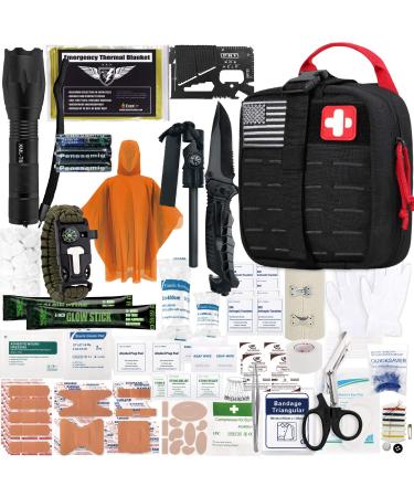 EVERLIT Survival Upgraded Survival First Aid Kit Emergency Gear Trauma Kit with 1000D Nylon Laser Cut Tactical EMT Pouch for Outdoor, Camping, Hunting, Hiking, Earthquake, Home, Office Black