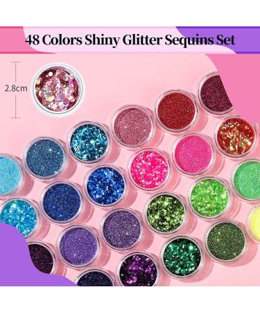 NICOLE DIARY 48 Colors Chunky Glitter & Sequins Set for Nail Art, Festivals & Cosmetics - Fine Glitter for Face, Body, Eyes - Buy Online on GoSupps.com