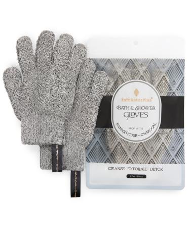 Bamboo Charcoal Detox Exfoliating Gloves Hygienic Odor Resistant Bath and Shower Exfoliating Body Scrubber Exfoliator for Men and Women - Dirt and Dead Skin Remover for Body - Heavy 1 Pair Heavy Bamboo Charcoal