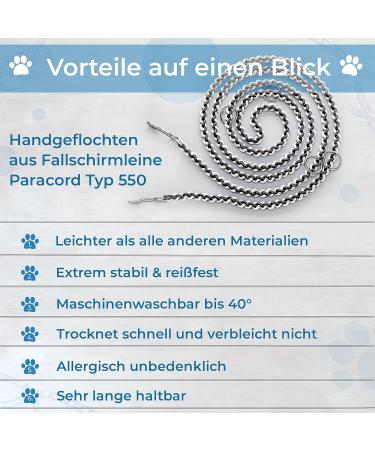 Reflective 2m Adjustable Dog Leash - Weatherproof & Tearproof Paracord for Small to Large Dogs (Up to 15kg) - Very Good Test Grade - White/Black - Buy Online on GoSupps.com