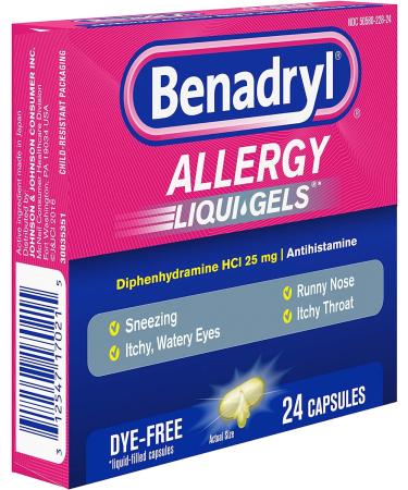 Benadryl Allergy Dye-Free 25 mg Liqui-Gels 24 ea - Pack of 3 | Non-Drowsy Relief - Buy Online on GoSupps.com