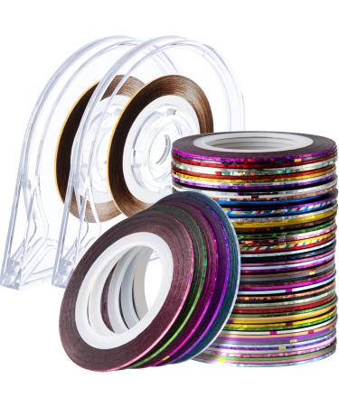 QA 60 Colors Nail Striping Tape Line & 2 Pieces Nail Tape Dispensers, Nail Art Decoration Stickers DIY Nail Tip
