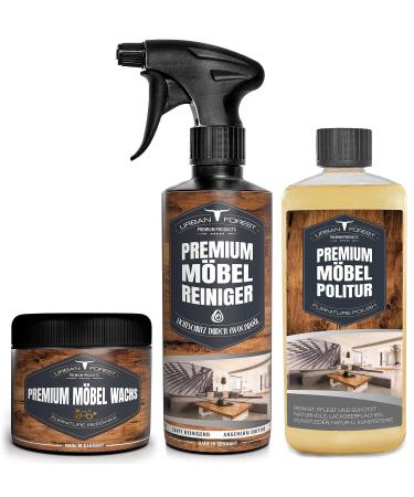 Furniture wax furniture oil & furniture cleaner as a savings set for wooden surfaces plastic surfaces synthetic leather natural and artificial stones leather surfaces Urban Forest (savings set cleaner+wax+polish)