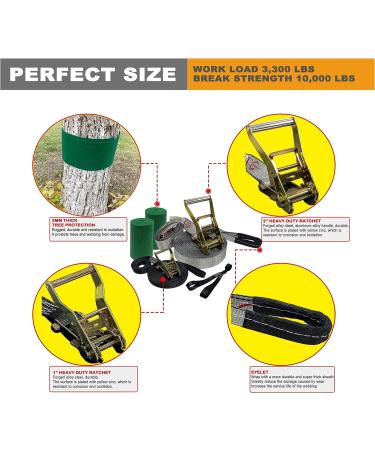 57 ft LongLC Slackline Kit with Training Line | Arm Trainer, Tree Protectors, Ratchet Cover and Carry Bag | Tight Rope Slackline for Backyard | Ideal for Kids, Adults - Buy Online on GoSupps.com