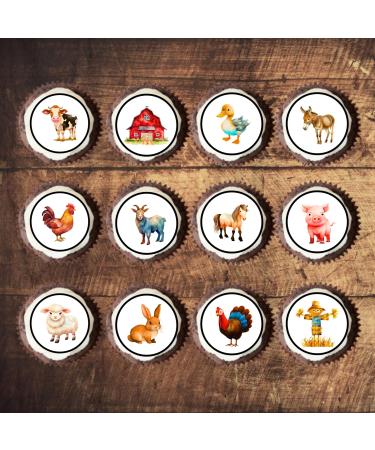 PRECUT Farm Animal Cupcake Toppers Petting Zoo Edible Mini Cake Decorations Edible Woodland Animals Party Decorations Farmer Cupcake Decoration Farm Animal Cake Topper (48)