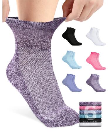 Pembrook Diabetic Ankle Socks for Men & Women | 6 Pairs Wide Non Binding Socks Quarter Length | Edema Neuropathy Socks Bright Colors Large