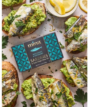 Mina Wild-Caught Gourmet Sardines in Extra Virgin Olive Oil - Hand-Packed, Responsibly Sourced, Low Sodium, High Protein - Keto & Paleo Friendly - 4.4oz (12 Pack) - Buy Online on GoSupps.com