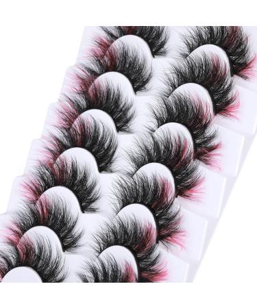 False Eyelashes Fluffy Pink Colored Lashes Cat-Eye 20mm Faux Mink Lashes Dramatic Wispy 7 Pairs Pack FANXITON Eye Lashes
