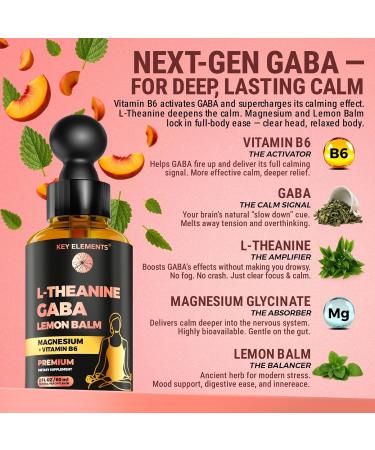 L Theanine and GABA Supplements | GABA Calming with Lemon Balm Extract, L-Theanine and Magnesium with B6 | Liquid GABA L Theanine Supplements | Stress Relief & Relaxation GABA Drops - Buy Online on GoSupps.com