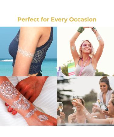 White Lace Temporary Tattoos - 9 Sheets Bride Wedding Designs for Women Teens Girls - Realistic Waterproof Transfer Stickers - 100+ Flash Jewelry Tattoos - Buy Online on GoSupps.com