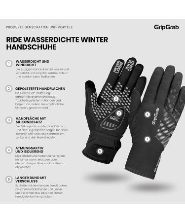 GripGrab Ride Waterproof Winter Cycling Gloves - XXL Black Windproof Non-Slip Warm & Padded Thermal Protection for All-Weather Cycling - Buy Online on GoSupps.com