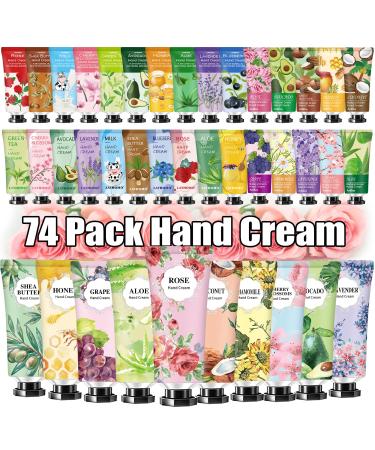 74 Pack Hand Cream Gift Set For Women and Girls Mothers Day Gifts For Her Natural Plant Hand Lotion For Dry Hands Mini Hand Lotion Travel Size Bulk Body Moisturizer with Shea Butter Natural Fragrance Scented Hand Car...