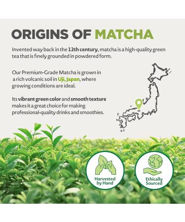 Japanese Organic Matcha Green Tea Powder - Premium Grade 50g | Produced in Uji Kyoto, Japan | Ideal for Drinking, Cooking, Baking, and Smoothie Making | Vegan & Vegetarian Friendly - Buy Online on GoSupps.com