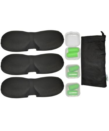 Okwu Comfort 3 Contoured Sleep Mask 3 Ear Plugs with Case and A Carry Pouch. Payless Get More. (Black)