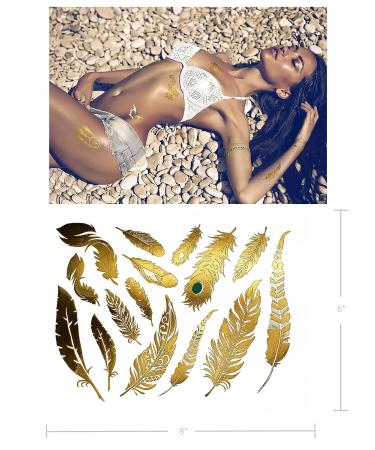 Terra Tattoos Gold Metallic Temporary Tats - 75+ Boho Henna Designs with Feathers, Tribal Elephants - Waterproof, Nontoxic, Long Lasting - Ideal for Beach, Festivals & More! - Buy Online on GoSupps.com