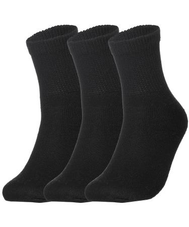 Special Essentials 3 Pairs Cotton Diabetic Ankle Socks - Non-Binding With Extra Wide Top For Men and Women Large Black