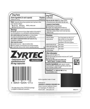 Zyrtec Allergy 24 Hour 10 mg Liquid Gels- 12 ct - Buy Online on GoSupps.com