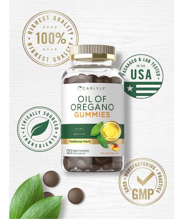 Carlyle Oregano Oil Gummies 3000mg 120 Count Natural Mango Flavor Vegan Non-GMO Gluten Free Traditional Herb Supplement - Buy Online on GoSupps.com