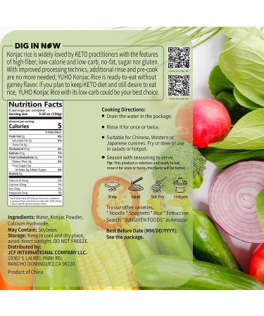 YUHO Shirataki Konjac Rice 8 Pack - Vegan, Low Calorie, Gluten Free, Fat Free, Keto Friendly, Holiday Gift - 53.61 Oz (1520g) - Buy Online on GoSupps.com