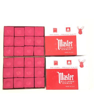 Made in the USA - 2 Boxes of Master Chalk - 24 Pieces for Pool Cues and Billiards Sticks Tips Red