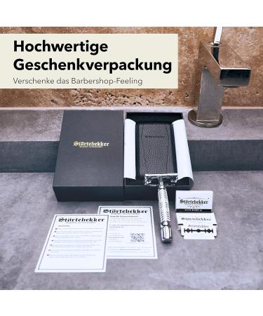 St rtebekker Premium Handmade Leather Razor Set | Travel Razor with 10 Blades & Mirror | Vintage Silver-Black Wet Razor - Buy Online on GoSupps.com